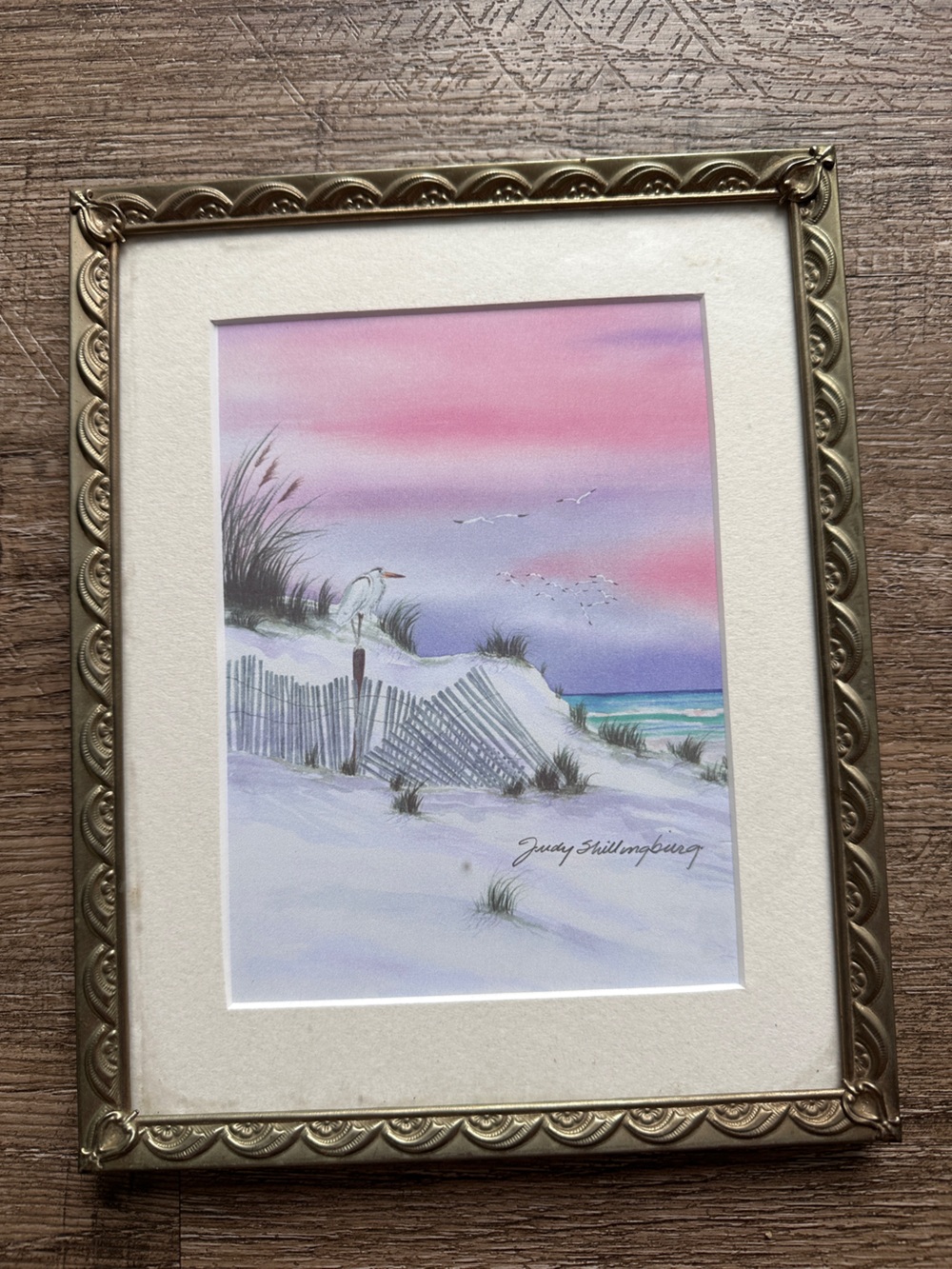Set of 2 Framed Original Coastal Watercolor Paintings- Pink & Blue Beach Scenes - Picture 2 of 6
